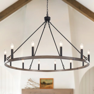 Wayfair Wagon Wheel Chandeliers You Ll Love In 2024   Moomal 12 Light Dimmable Wagon Wheel Chandelier 